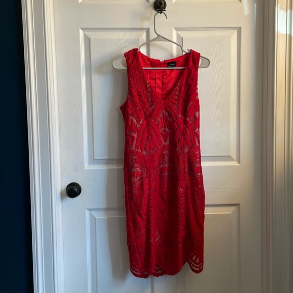 Embroidered Mesh Bodice Bardot Dress main image 1